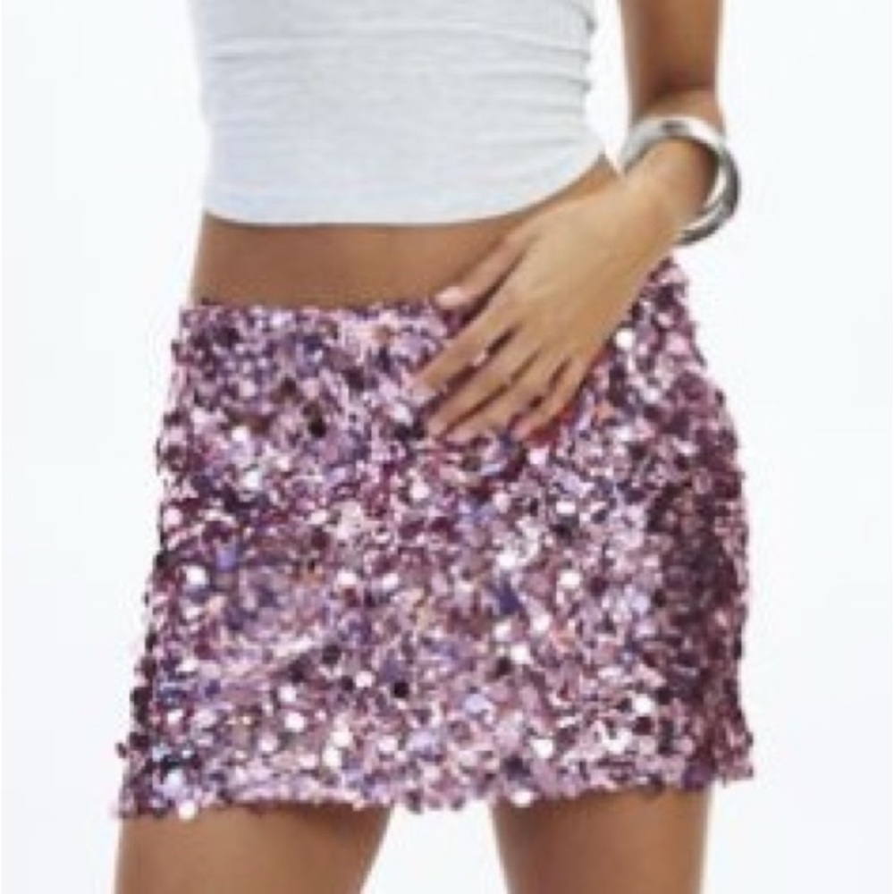 Silence + Noise Olivia Paillette Sequin Mini Skirt Pink Urban Outfitters